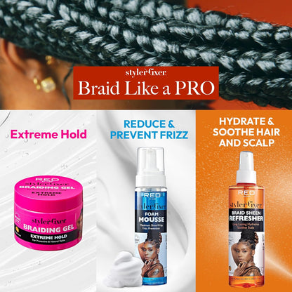 Red Styler Fixer Braiding Gel Extreme Hold 1 oz