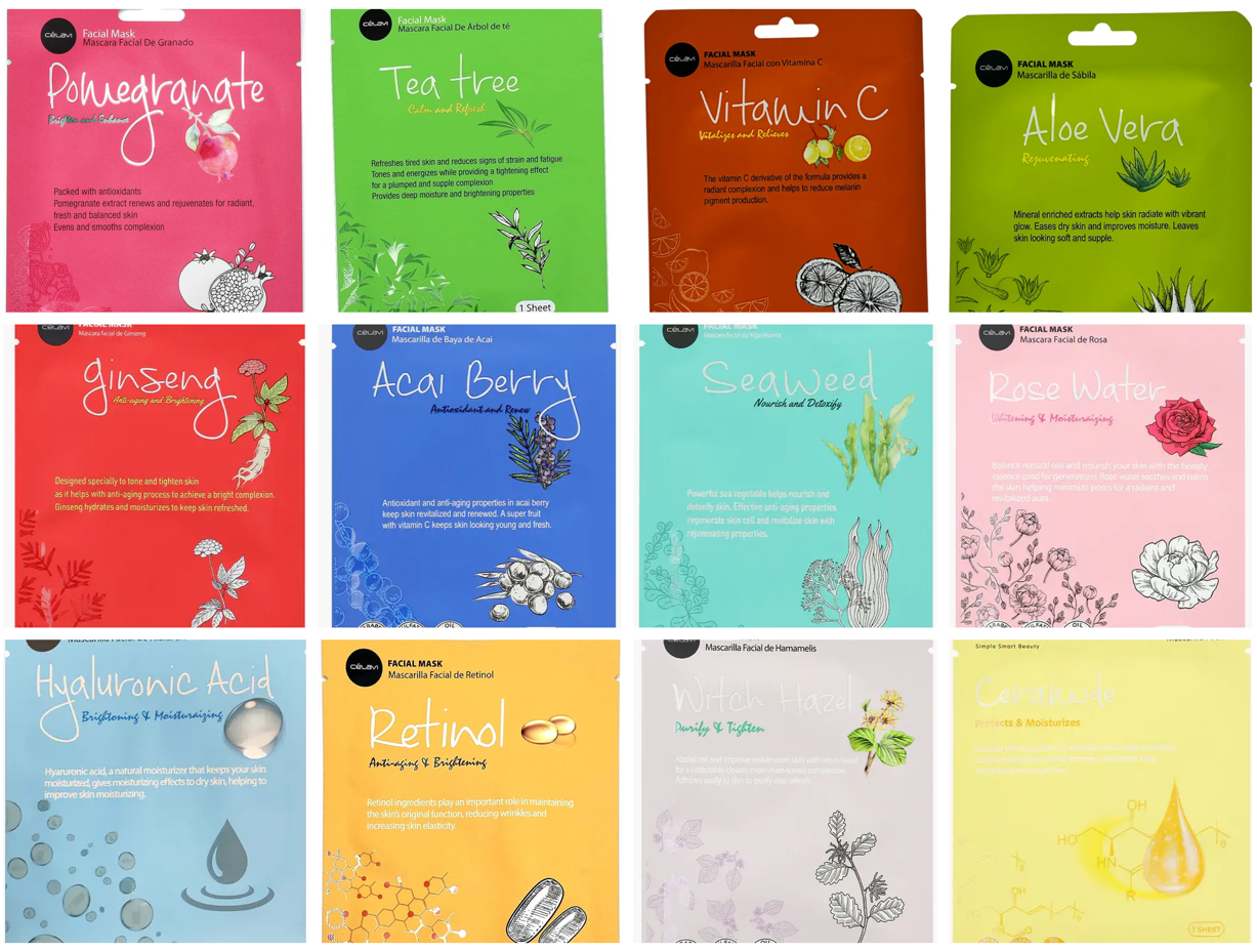 Celavi Beauty and Cosmetics Collagen Hydration Facial Face Sheets Masks, 0.74 oz 12 Count