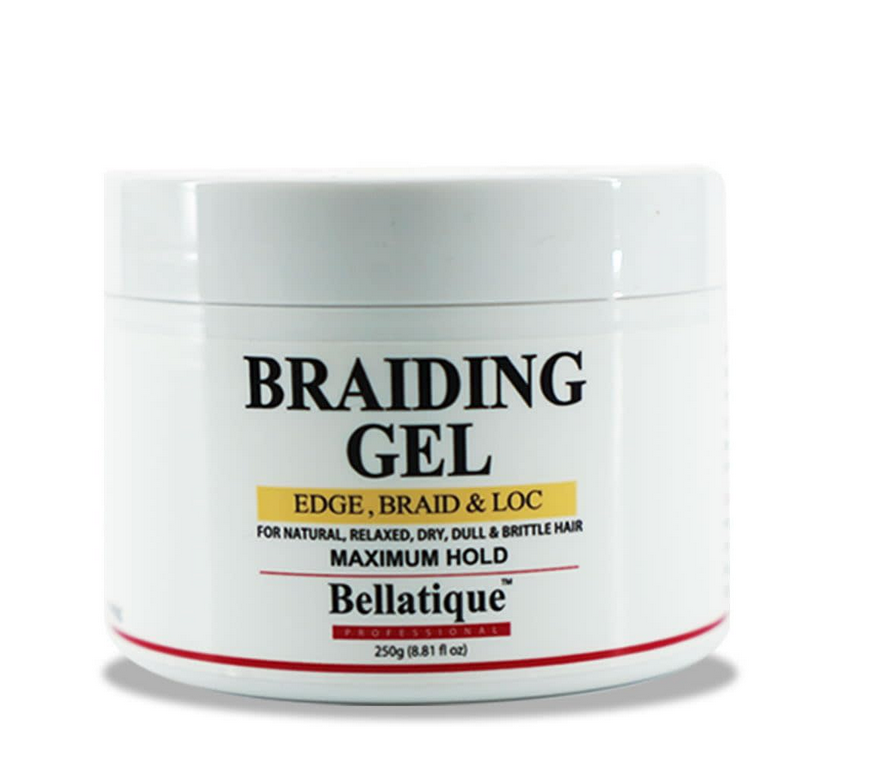Bellatique Professional Edge Control & Braiding Gel, Maximum Hold High-Shine Flake-Free Styler 8 oz