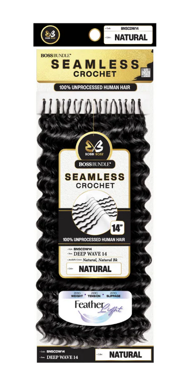 Bobbi Boss Boss Bundle Seamless 100% Unprocessed Human Hair Crochet Braids, Deep Wave 14-Inch Ultra-Fine Pre-Looped Reusable Extensions - #BNSCDW14