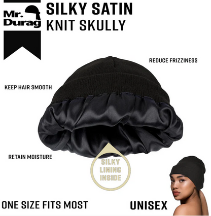 Mr. Durag Silky Satin Knit Skully Beanie Black 04355