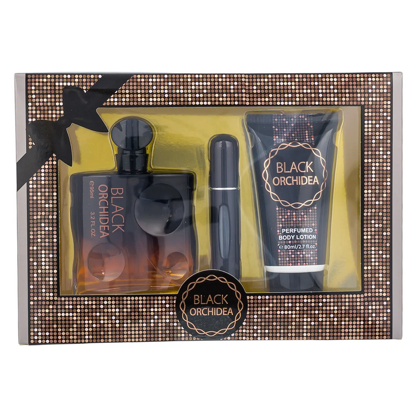 Black Orchidea Perfume and Lotion Gift Set With Atomizer