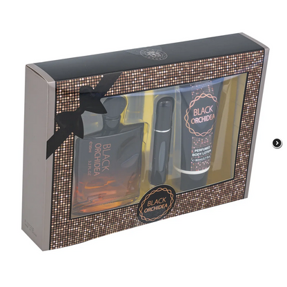 Black Orchidea Perfume and Lotion Gift Set With Atomizer