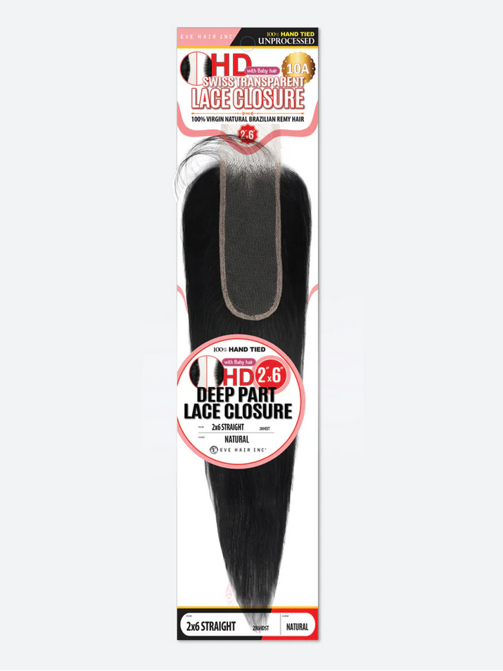 Eve Hair 100% Human Hair 2x6 HD Lace Closure Straight 10 Inch