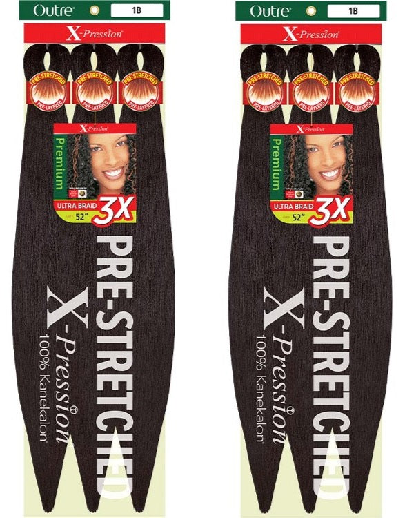 2 PACK X-PRESSION 52" 1B PRE-STRETCHED BRAIDS 3X