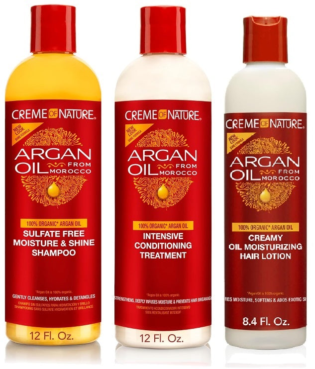 Creme of Nature Argan Oil Trio Set (Moisture & Shine Shampoo 12oz, Intensive Conditioning Treatment 12oz, Oil Moisturizing Hair Lotion 8.5oz)