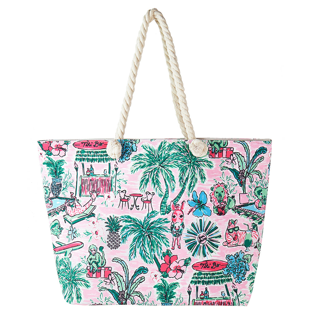 Hand Drawn Jungle Life Print Beach Tote Bag MB-0259