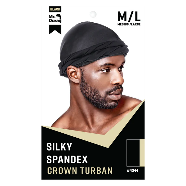 Mr. Durag #4344 Silky Spandex Crown Turban M/L Black