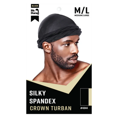Mr. Durag #4344 Silky Spandex Crown Turban M/L Black