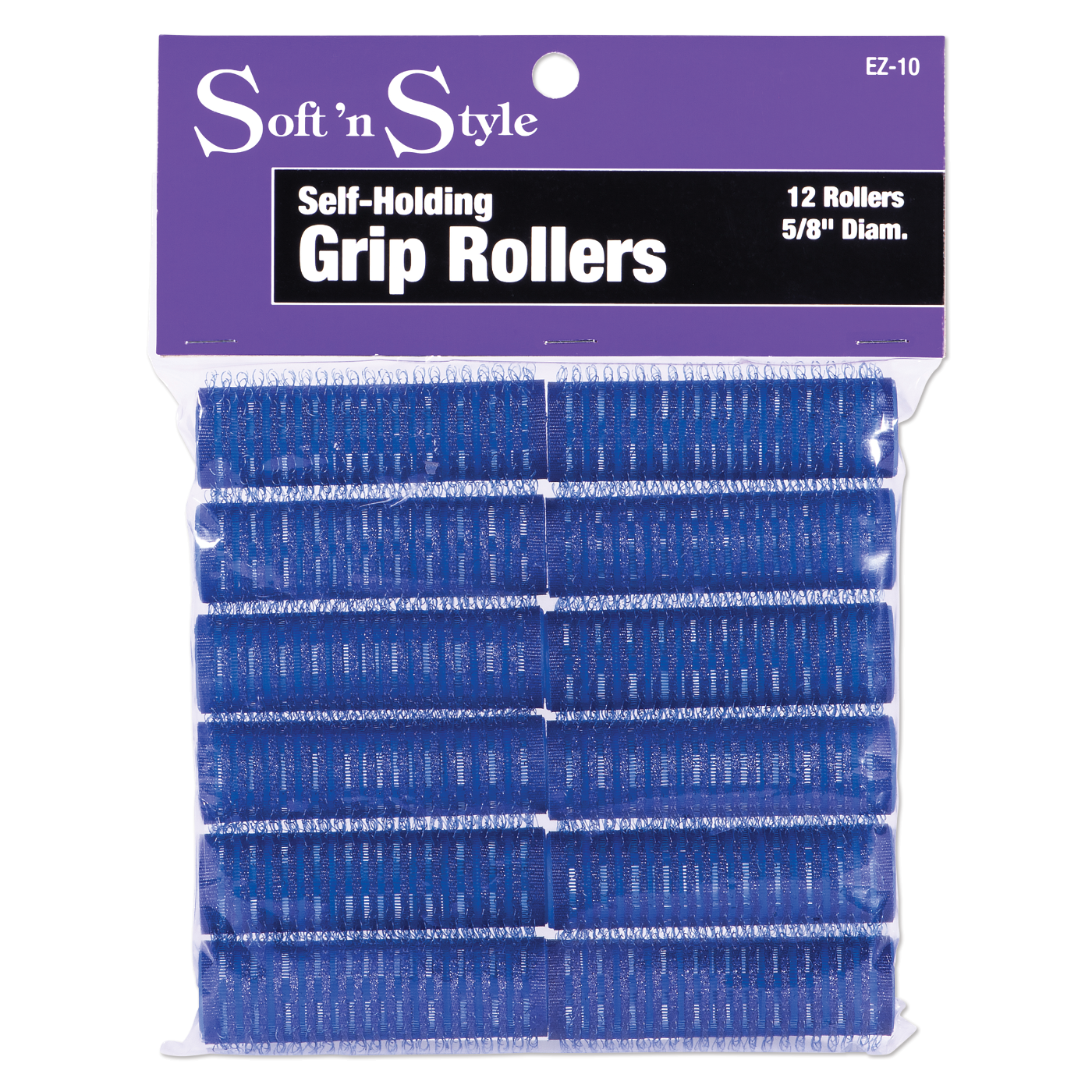 SOFT 'N STYLE Salon Beauty Hair E-Z Grip 12 Rollers 5/8" Blue HC #EZ10