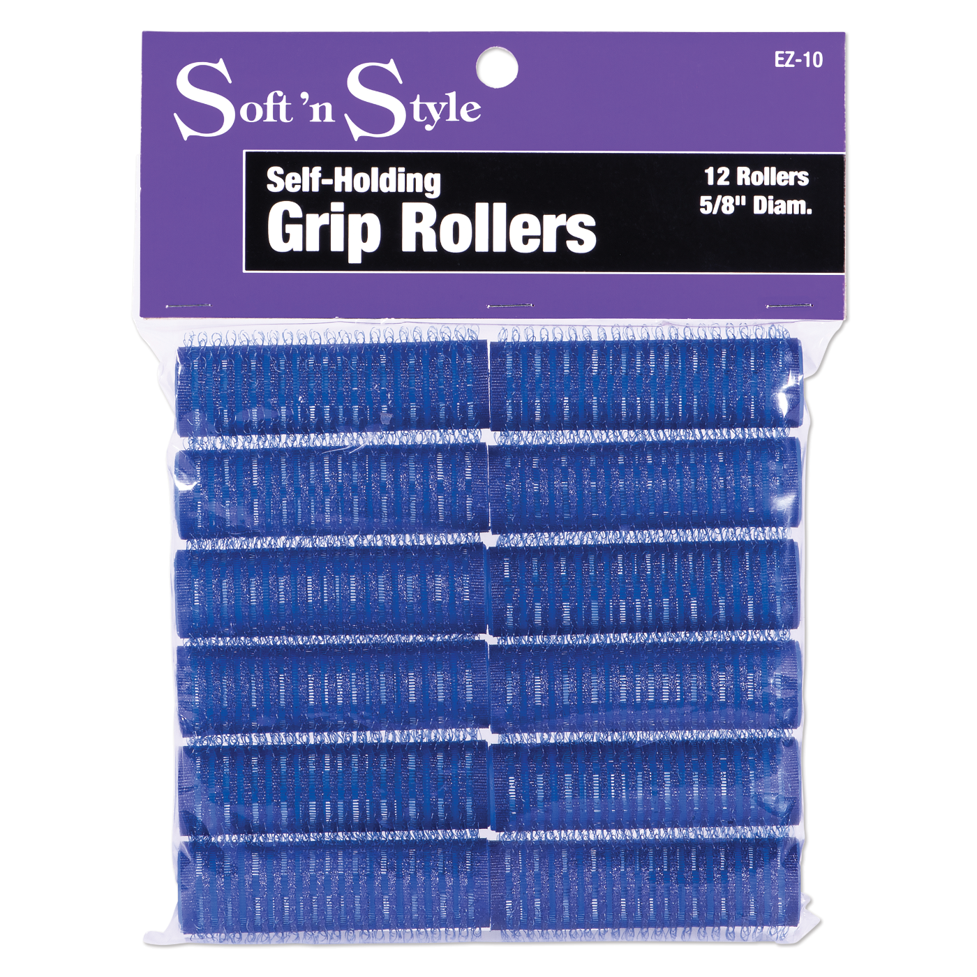 Soft 'N Style Salon Beauty Hair E-Z Grip 12 Rollers 5/8" Blue HC #EZ10