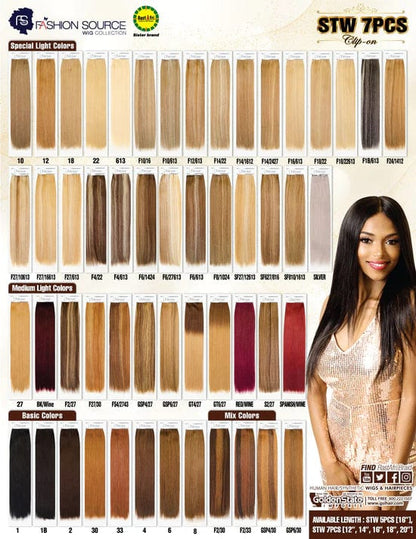 Fashion Source 7Piece 12" Clip-On Human Hair STW