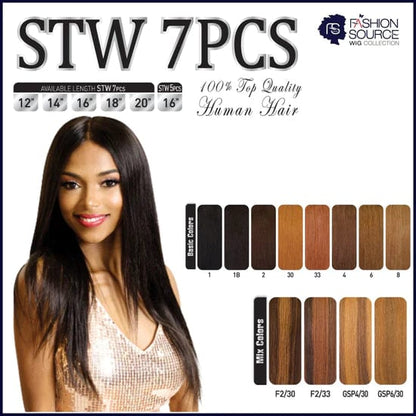 Fashion Source 7Piece 12" Clip-On Human Hair STW