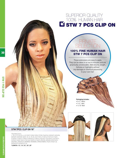 Fashion Source 7Piece 12" Clip-On Human Hair STW