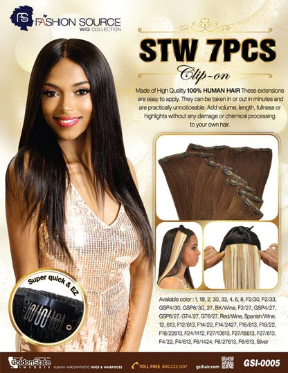Fashion Source 7Piece 12" Clip-On Human Hair STW
