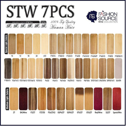 Fashion Source 7Piece 12" Clip-On Human Hair STW