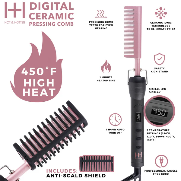 H&H Digital Electrical Ceramic Pressing Comb Grey/Rose Gold 5967