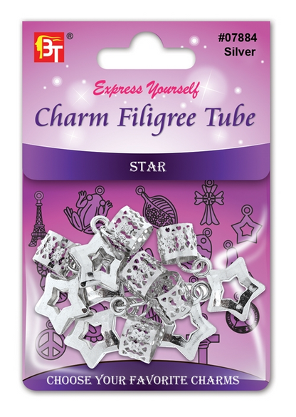 Beauty Town Charm Filigree Tube Silver