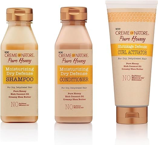Creme of Nature Pure Hone Dry Defense Shampoo 8 oz, Dry Defense Conditioner  8 oz and Curl Activator 10.5 oz (1 OF EACH)