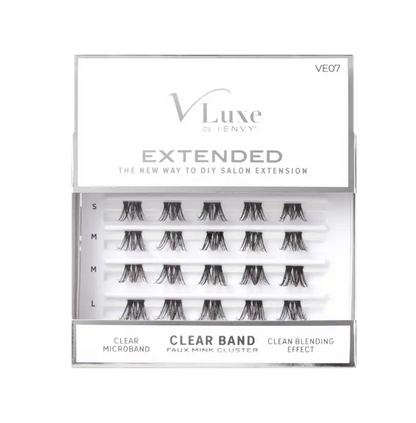 Vluxe Extended Faux Mink Clear Band Cluster Lashes
