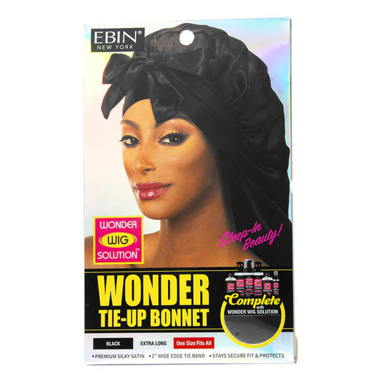 Ebin Wonder Tie Up Bonnet Extra Long Black WWTB03