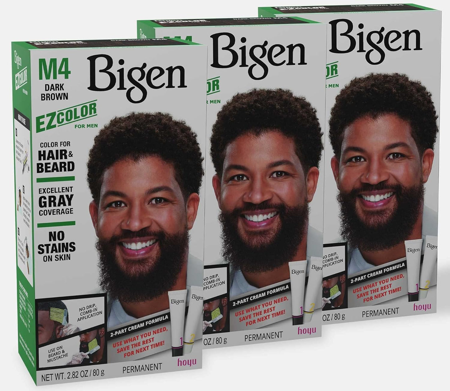 3 PACK BIGEN EZ HAIR COLOR FOR MEN M4 DARK BROWN