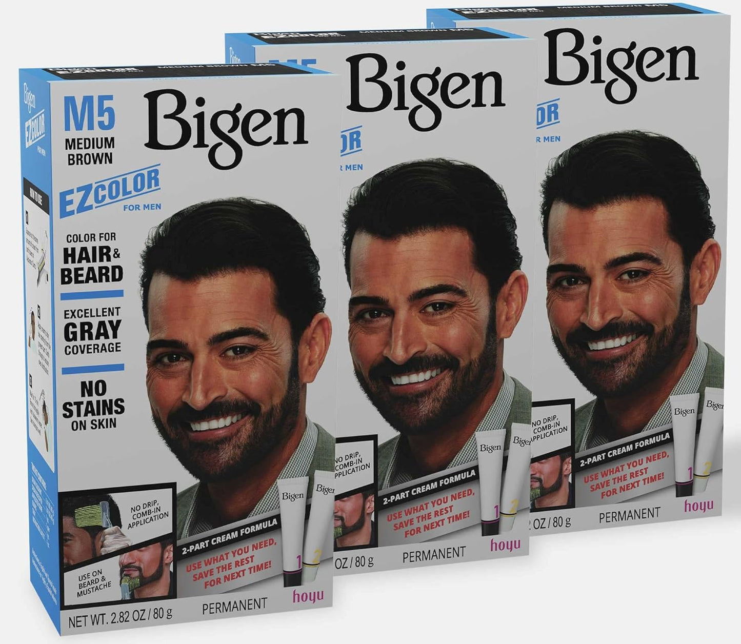 3 PACK BIGEN EZ COLOR FOR MEN M5 MEDIUM BROWN