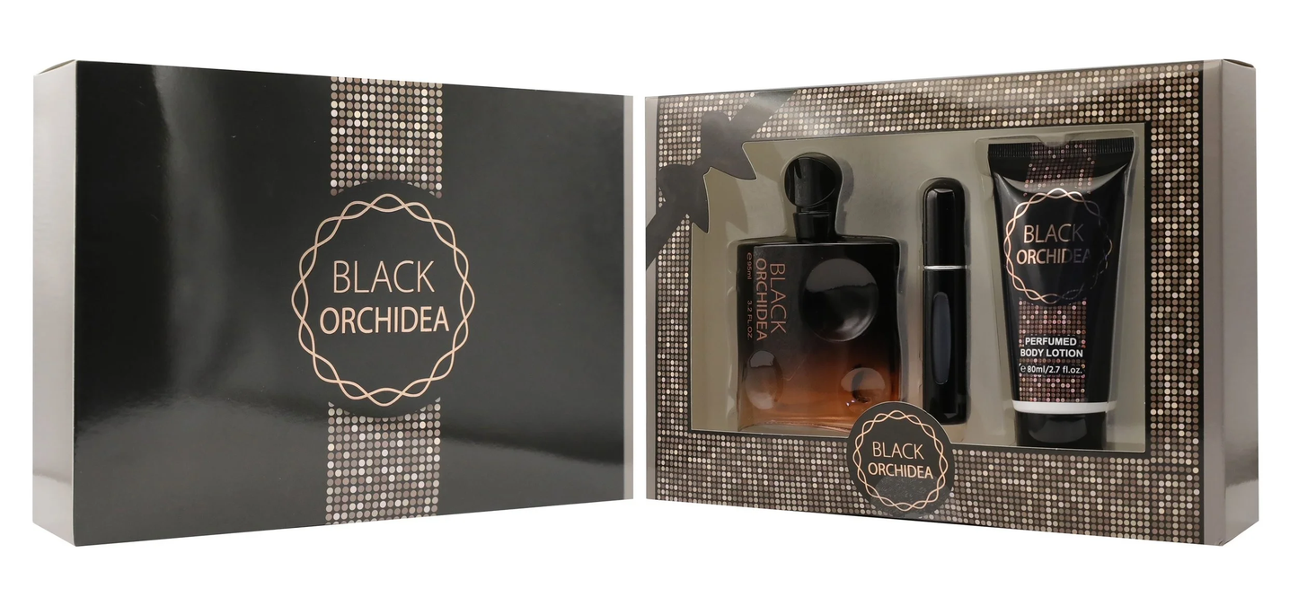 Black Orchidea Perfume and Lotion Gift Set With Atomizer