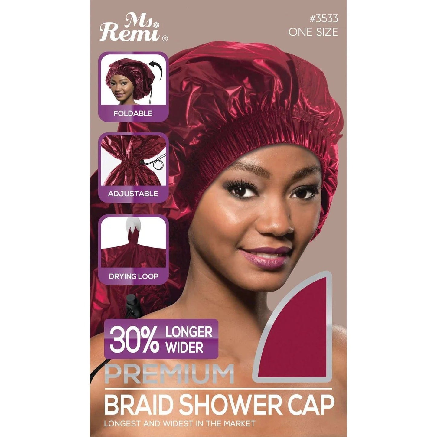 Ms. Remi Braid Shower Cap Burgundy #3533