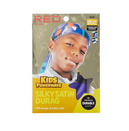 Red by Kiss Kids Sating Durags Powerwave Kids Durags Long Tail and Wide Strap Headwraps Beanies