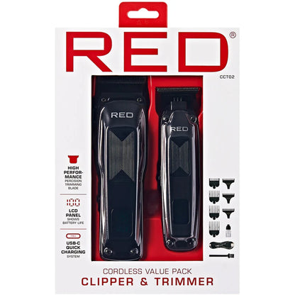 Red Cordless Clipper & Trimmer Combo Value Pack Black #CCT02