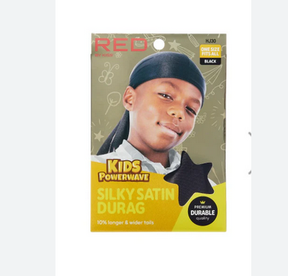 Red by Kiss Kids Sating Durags Powerwave Kids Durags Long Tail and Wide Strap Headwraps Beanies