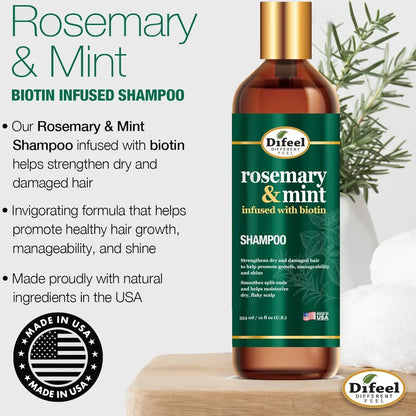 Difeel Rosemary & Mint Shampoo Infused with Biotin 12 oz