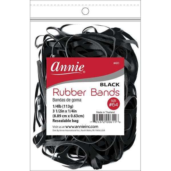 Annie Hair Rubber Bands 3 1/2 Inch x 1/4 Inch, 1/4lb Bag, Black #611