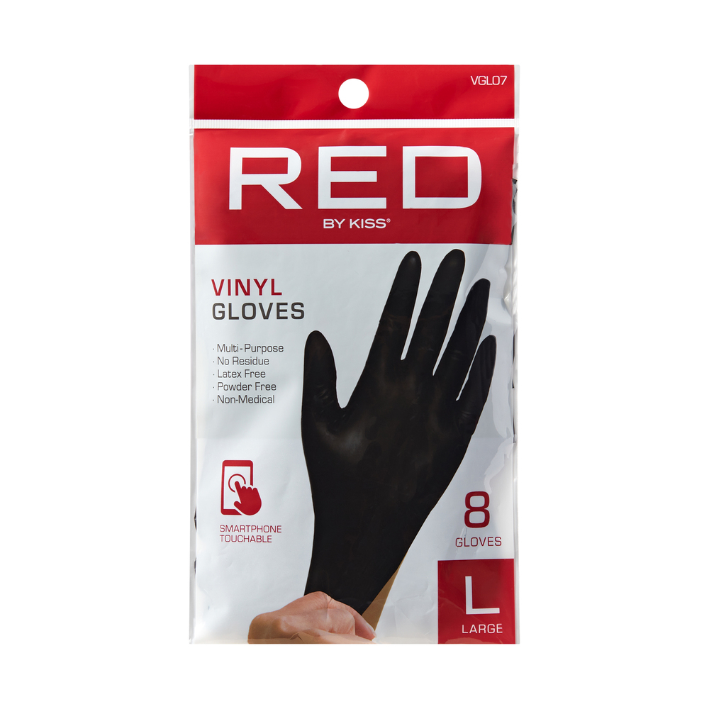 RED Black Vinyl Gloves 8 pcs Large