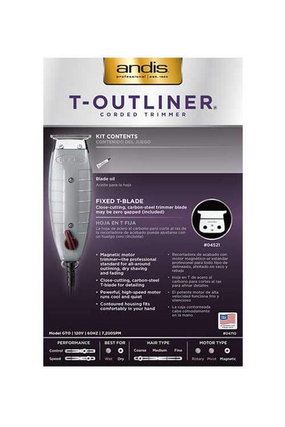 Andis T-Outliner Trimmer Packaging Back