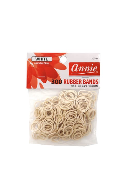 Annie #3148 Rubber Bands White Assorted Sizes 300 ct
