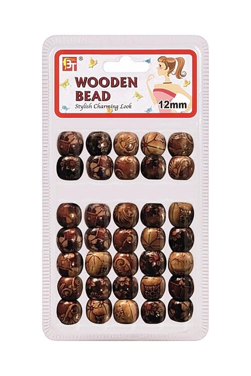 Beauty Town Patterned 12mm Wooden Beads - 35 pcs #07557