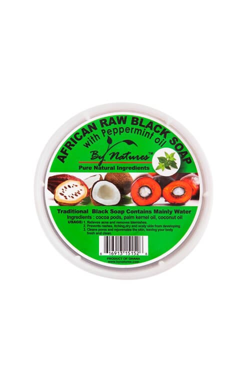 By Natures African Raw Black Soap with Peppermint Oil 8 oz