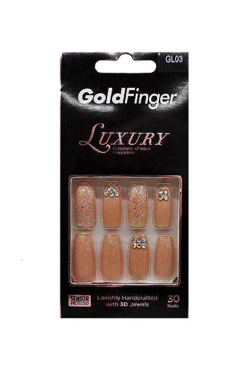 Gold Finger Luxury Peach Glitter Coffin Nails 30 CT GL03