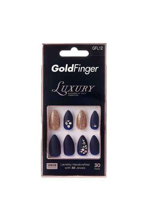 Gold Finger GFL12 Nails Updated Design Navy Blue and Rose Gold Packaging Front