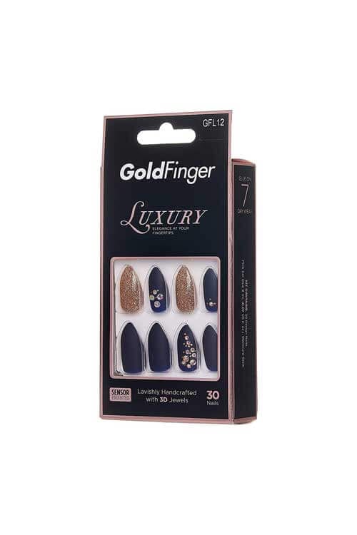 Gold Finger GFL12 Nails Updated Design Navy Blue and Rose Gold Packaging Side