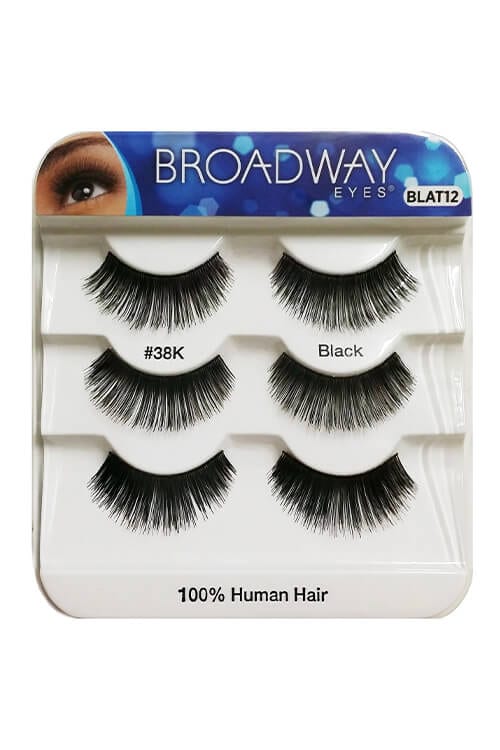 Kiss Broadway Eyes BLAT12 100% Human Hair Strip Eyelashes 3x Pack - #38K Black