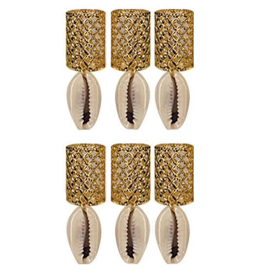 RastAfri Gold Cowrie Cuffs with Shells Loc and Braid Jewels