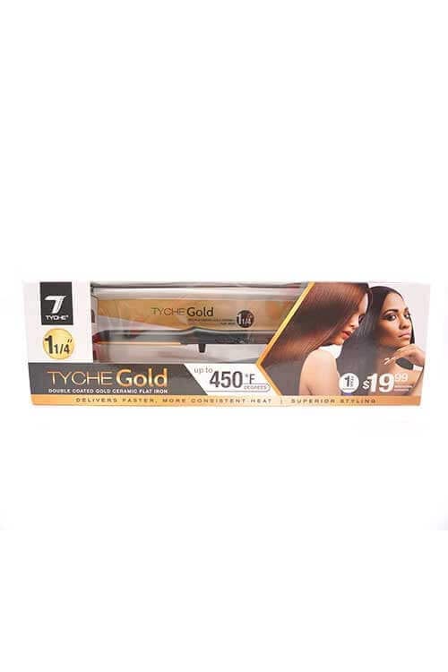Tyche Gold Double Coated Flat Iron 1.25 Inch Packaging